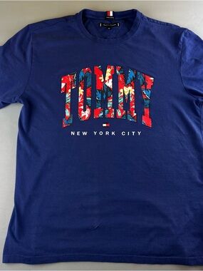 Tommy Hilfiger Navy Short Sleeve Tee with Red Floral TOMMY Graphic